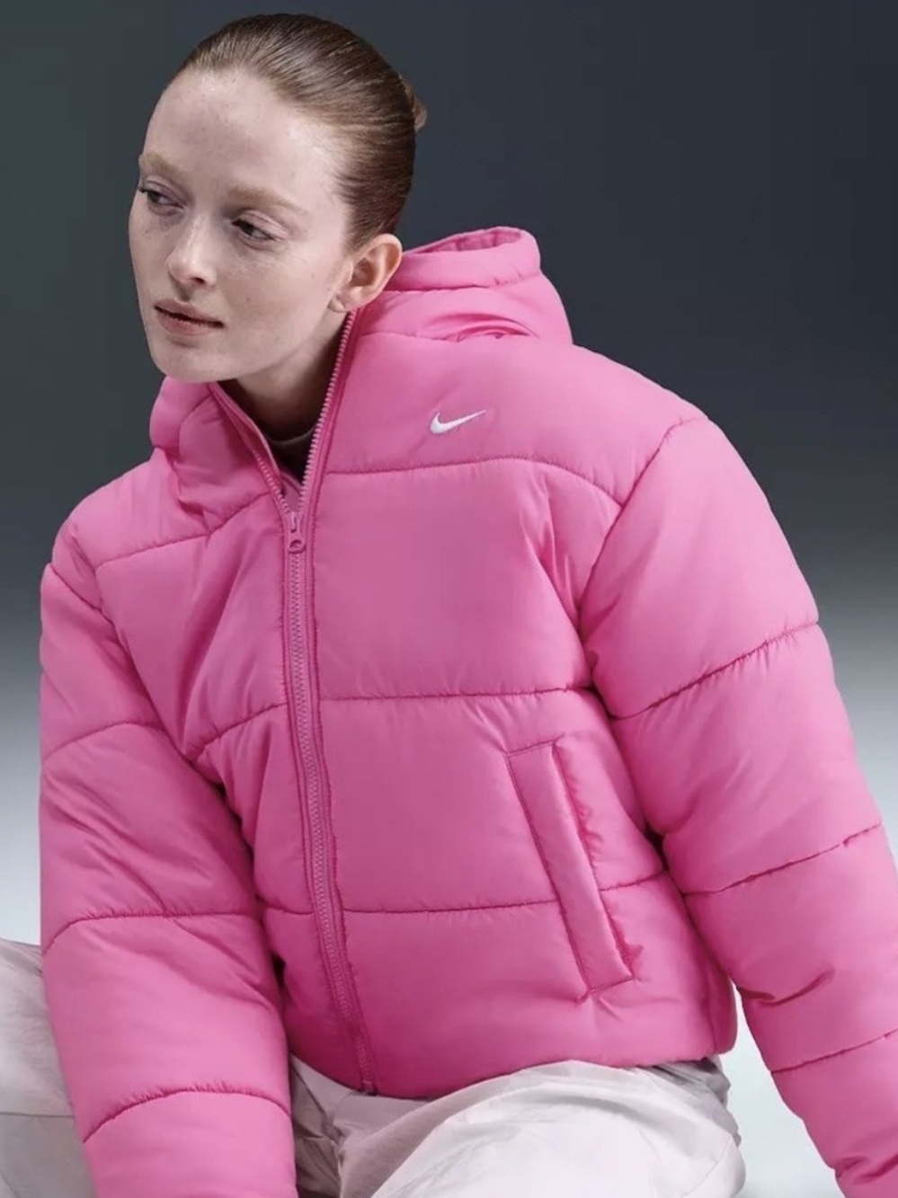 Nike Women's Sportswear Classic Puffer Therma-FIT Loose Hooded Jacket Sz M Pink
